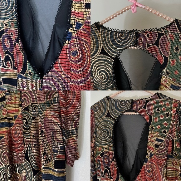 Vintage Janine metallic mosaic party dress size M - Picture 7 of 16